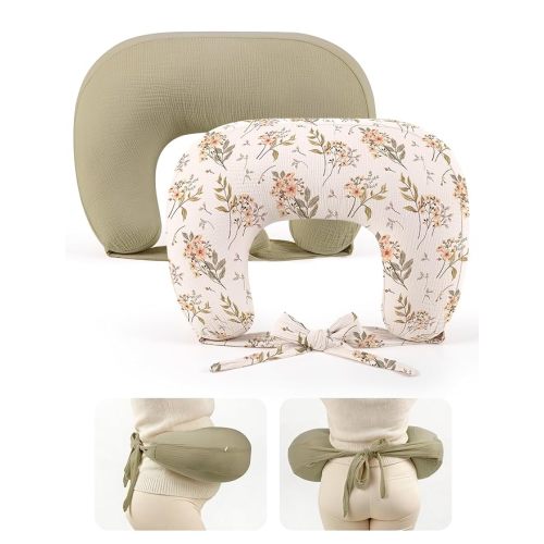 lulumoon Muslin Nursing Pillow Covers - 2-Pack Soft Cotton Slipcovers for Breastfeeding & Bottle-Feeding - Extension Strap for Snug Fit & No Sliding - Hidden Zipper Safety for Newborn Baby