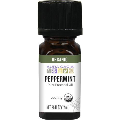 Aura Cacia Organic Peppermint Essential Oil, Mentha Piperita Oil, Cooling Aromatherapy for Diffusers, Skincare, Massage, Custom Blends | 0.25 Fl Oz (Pack of 1)