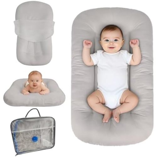 Baby Lounger for Infants Babies 0-24 Months, Bionic Organic Lounger, Soft Cotton Breathable Infant Floor Seats & Loungers for Newborn Baby Shower Gifts (Grey)