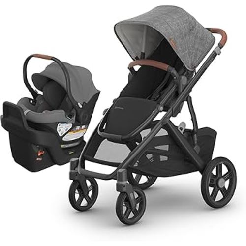 UPPAbaby Travel System - Vista V3 Stroller + Aria Lightweight Car Seat Combo - Toddler Seat, Rain Shield, Bug Shield, Car Seat, Base with Load Leg + Infant Insert Included – Greyson (Charcoal Mélange)