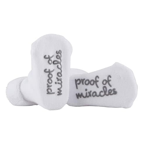 Stephan Baby Non-Skid White Socks with Inspirational Phrases, Proof of Miracles, Fits 3-12 Months