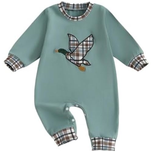 Biayxms Newborn Baby Boy Girl Mallard Duck Outfits Romper Short Sleeve Duck One Piece Jumpsuit Overalls Hunting Baby Clothes
