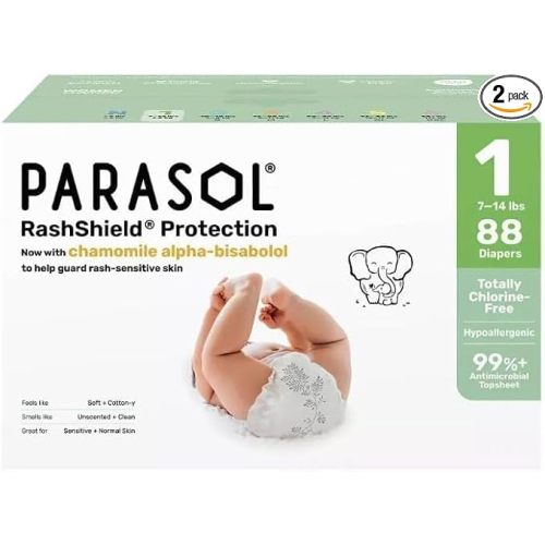 Parasol Chlorine-Free Premium Diapers with RashShield Protection (Size 1)