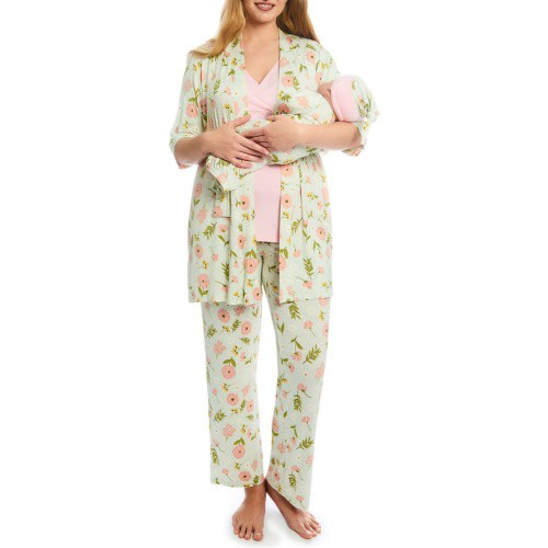 Maternity Analise During & After 5-Piece Maternity/Nursing Sleep Set, Medium, Carnation