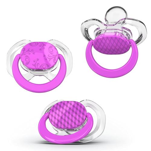 Smilo Baby Pacifier with Orthodontic Design for Healthy Dental Development - Stage 2 for Babies 3-9 Months - Pack of 3X 100% Silicone Pacifiers BPA Free - Plum Purple