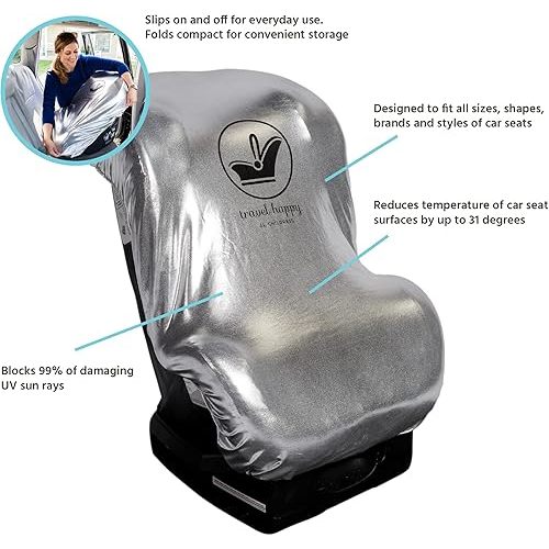 J.L. Childress Cooling Car Seat Heat Shield & Sun Shade Cover - Heat Protector & Cooler for Baby Car Seat, Reflective Summer Protection, Travel Accessories, Blocks UV Rays - Silver