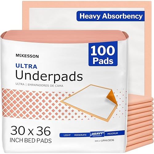 McKesson Underpads Bed Pads, Heavy Absorbency, 30 x 36 in, 100 ct