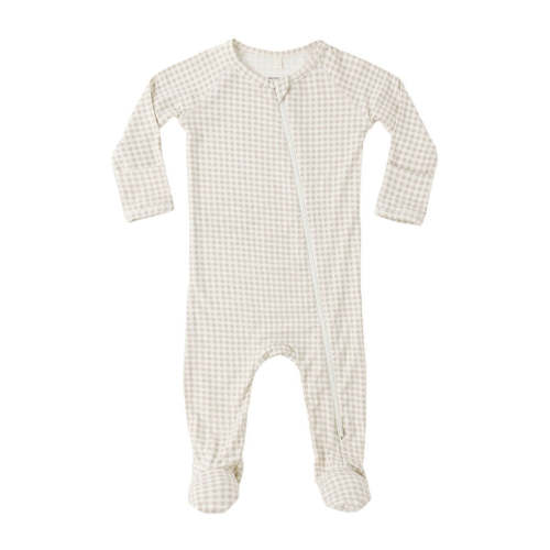 Quincy Mae Oat Gingham Bamboo Zip Footie
