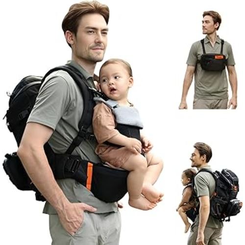 C1-All in 1 Modular Baby Backpack Carrier, Toddler Hiking Backpack with Convertible Baby Carrier & Hip Seat & Chest Bag, Easy to Wear & Switch, 500D Tactical Fabric Carrier for Hiking