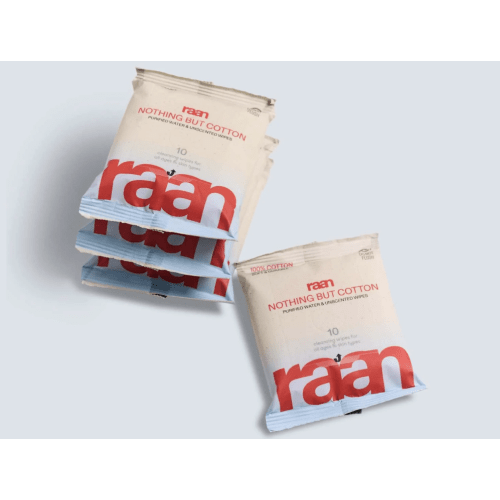 RAAN UNBLEACHED, 100% COTTON WATER WIPES