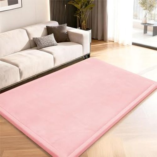ACOMOPACK Baby Play Mat for Floor,1.3" Thick Memory Foam Area Rug for Living Room,Soft Velvet Crawling with Non-Slip Bottom for Kid,Toddler,39"×59" Tummy Time Nursery Rugs,Yoga(Pink)