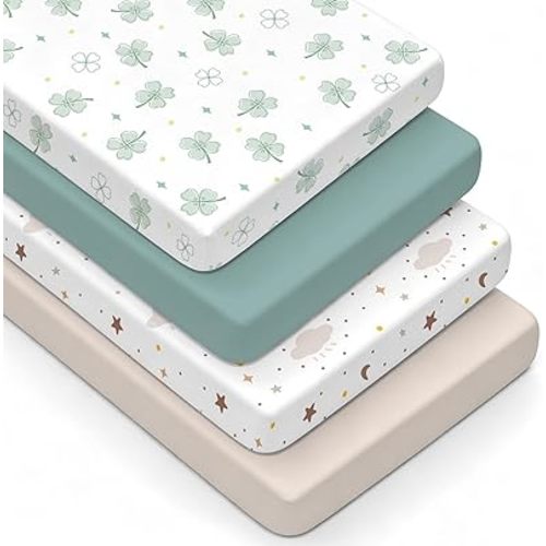 4-Pack Baby Crib Sheets for Boys Girls - Ultra Soft & Skin-Friendly Fitted Crib Sheet for Standard Crib and Toddler Mattress (Green)