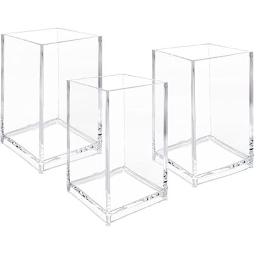Newkita 3 Pack Clear Acrylic Cosmetic Pencil Pen Holder Cup, Clear Makeup Brush Holder, Desk Acrylic Brushes Storage