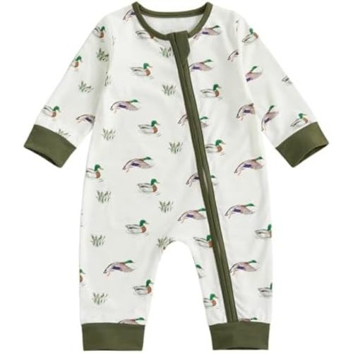 Seyurigaoka Western Baby Boy Girl Clothes Mallard Duck Romper Zipper Jumpsuit Newborn Fall Winter Outfit Hunting Clothes