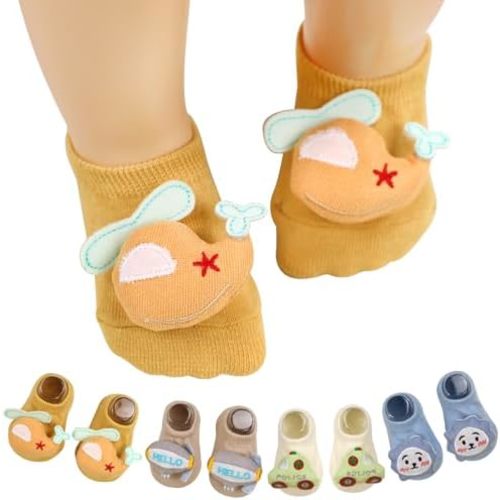 4 Pack Baby Boy Socks,Non Slip Grip Ankle Socks for Newborn Infant Preemie Funny Sock with Cartoon Car Plane