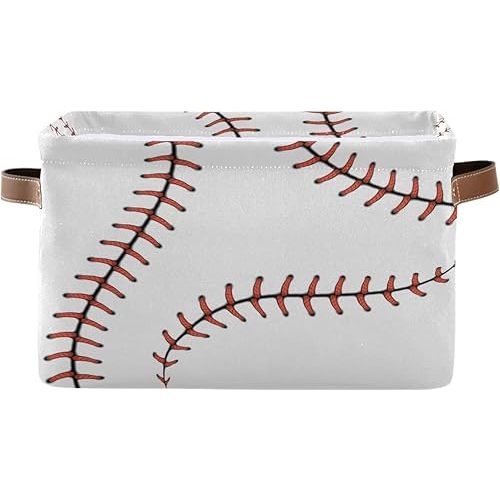 AUUXVA Baseball Storage Basket, Sports Theme Softball Large Storage Bins Box with Handles, Easter Gift Baskets Ideal for Baby Kids, Room Nursery Decor, Organizing Clothes, Toys, Books, Collapsible