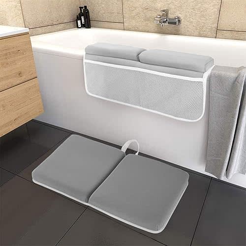 BRH Baby Bath Kneeler & Elbow Rest pad Set for Bath Toys,Baby Bathtub – 1.5 inches Thick Cushion, Non-Slip, 4 Mesh Pockets, Baby Essentials knelling pad, Baby Bath mat