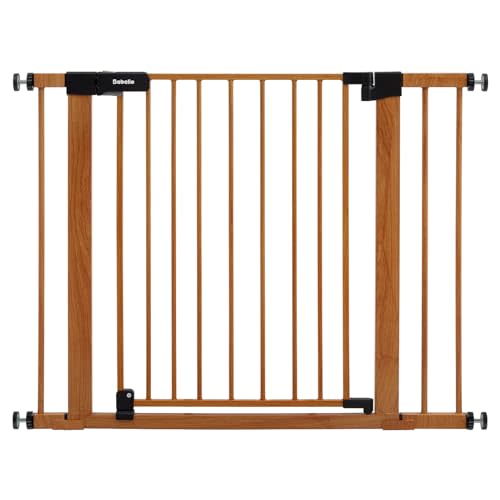 BABELIO 29-40" Metal Baby Gate with Wood Pattern, Auto Close Dog/Pet Door for The House、Stairs and Doorways, Pressure Mounted Barrierr, NO Tools Needed