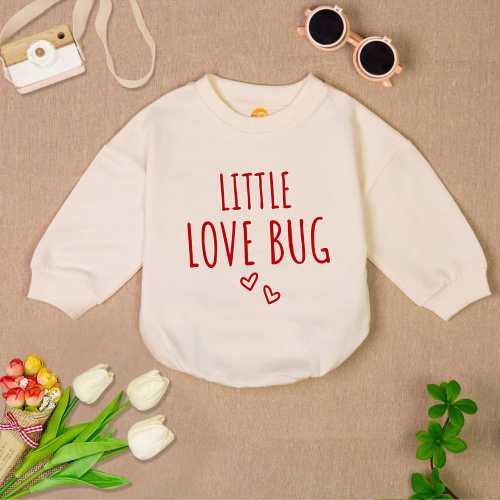 Little Love Bugs Baby Romper Sweatshirt, Valentine Baby Bodysuit, First Valentine Baby Romper, Valentine Baby Outfit