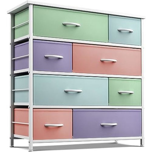 Sorbus Dresser with 8 Drawers - Furniture Storage Chest for Kid’s, Teens, Bedroom, Nursery, Playroom, Clothes, Toys - Steel Frame, Wood Top, Fabric Bins (Pastel)