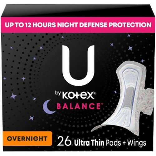 U by Kotex Balance Ultra-Thin Overnight Pads with Wings - Unscented - 26ct