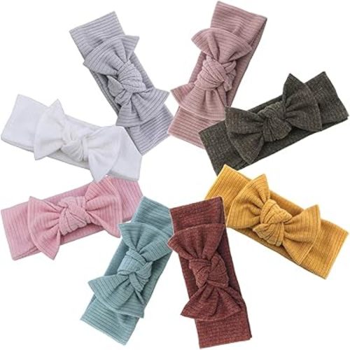 Sugarmelon Baby Headbands Stretchy Hairbands Hair Bow Elastics for Baby Girls Newborn Toddlers Infant Turban Headbands (Ribbed Bow Headband Vanilla)