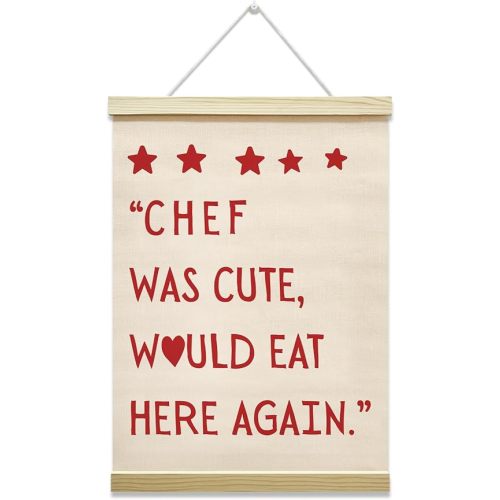 oayGnay Cute Kitchen Poster Hanger Frame, Chef Was Cute Would Eat Here Again Quotes Wall Art, Canvas Poster with Wood Frame, Kitchen Restaurant Dining Room Wall Decor, 12x16 Inches -20