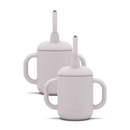 Lalo Little Cup 2-Pack, Non-Toxic Silicone Straw Cup with Handles - Baby and Toddler Sippy Cup - Mini Cup and Straw Training System, 4oz, Lavender