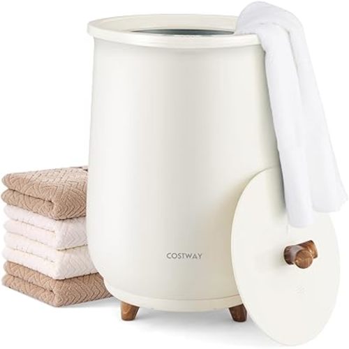 Costway Towel Warmer Bucket, 23L Large Luxury Bucket-Style Towel Warmer w/Fragrant Disc Holder, ETL Certified Bath Towel Warmer w/ 3-Level Heating, 20/40/60/90 Min Timer & Auto Shut Off … (Light Grey)