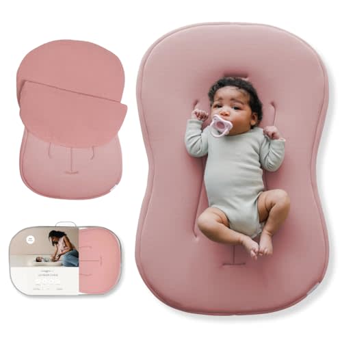 Snuggle Me® Baby Lounger Curve (0-6 Months) - Premium Organic Cotton with Foam Core, Machine-Washable Cover, Buttery-Soft & Breathable Infant Lounger with Travel Bag (30 in x 20 in x 1.9 in) - Gumdrop