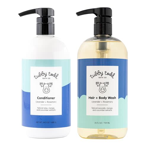 Tubby Todd Hair Duo - Baby Shampoo and Conditioner Set - Gentle & Moisturizing Hair Care - Hypoallergenic, Non-Irritating - For Newborns, Toddlers & Kids - 25 Fl Oz & 24.3 Fl Oz - Lavender Rosemary