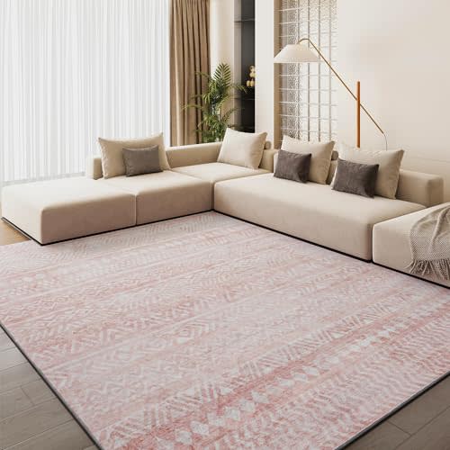 Engiw Pink Boho 8x10 Area Rugs for Nursery Playroom Soft Rugs for Living Room Bedroom Dining Room Washable Non Slip Cozy Neutral Rug for Kids Baby Girl Princess Toddler