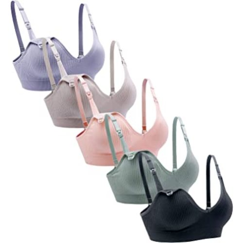 Suekaphin Nursing Bra 5pack Wireless Deep V Neck Maternity Nursing Bra Bralette Sleeping Breastfeeding with Extra Extenders(Large)