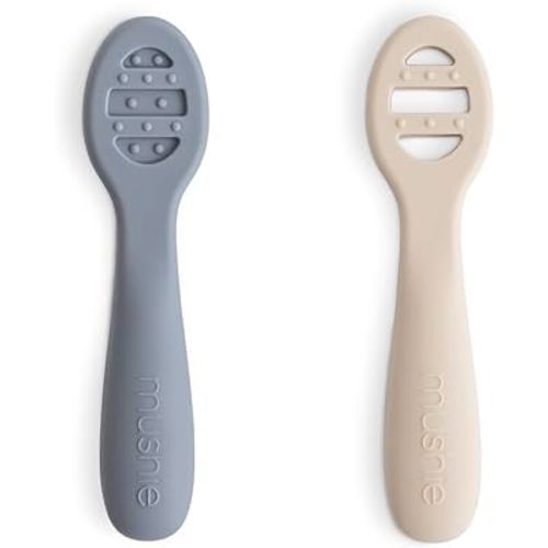 mushie Silicone First Feeding Baby Spoons | 2 Pack (Tradewinds/Shifting Sand)