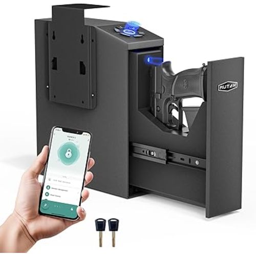 Mutak Gun Safe for Handgun, Slider Biometric Pistol Safe, 4 Ways Quick Access with APP/Fingerprint/PIN Code/KEY, Single GunSafe for Nightstand Bedside Home,Wall, Dresser