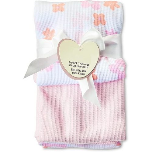 2-Piece Thermal Baby Blanket 100% Cotton – Pink Floral, Soft Lightweight Blankets for Infant Girl.