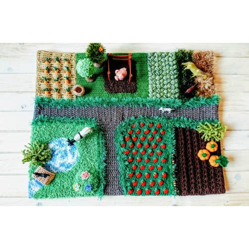 Playmat Toddler activity toy secondary play mat, baby shower. Learning landscape toddlers sensory nursery kid farm - crochet busy board
