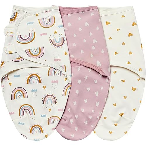 insular Baby Swaddle Wrap, Swaddle Blanket for Newborn and Infant, Adjustable Velcro Set for Boy and Girl, Soft Cotton Baby Sleep Sack 3 Pack, Small(0-3 Month), Rainbow