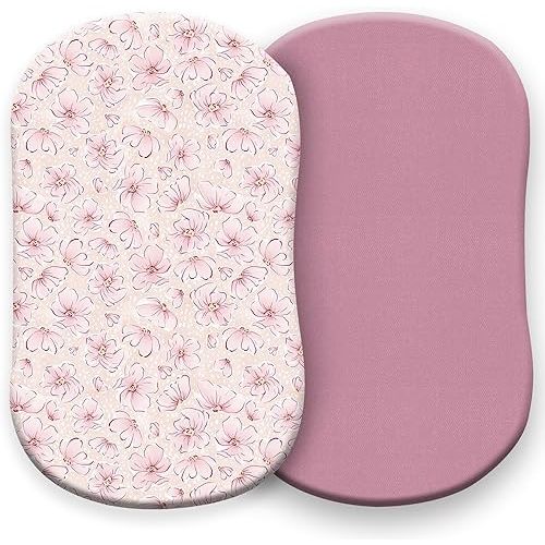 Pobibaby – 2 Pack Bassinet Sheets Girl, Bassinet Sheets Cotton 33x20 for Girls and Floral Nursery for Standard Rectangle Bassinets – Ultra-Soft Jersey Knit, Safe and Snug for Baby (Blossom)