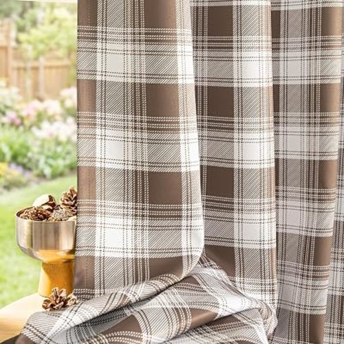 MYSKY HOME Brown Plaid 95% Blackout Curtains 72 Inch Long 2 Panels Set for Bedroom Farmhouse Thermal Insulated Light Blocking Black Out Grommet Window Treatments, 52" W Each Panel