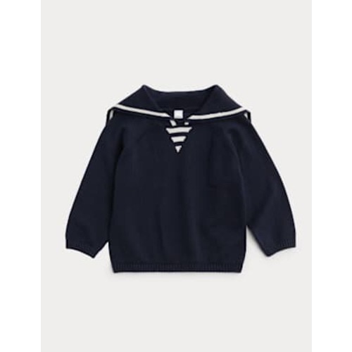 Pure Cotton Sailor Collar Knitted Jumper (0-3 Yrs)