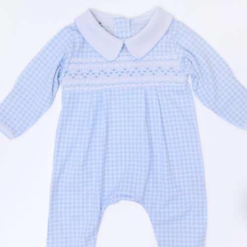 Mini Checks Smocked Footie - Blue – Magnolia Baby