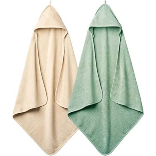 Baby Hooded Towel – Organic Cotton Baby Bath Towels, 32" x 32" Super-Soft and Absorbent Baby Towels for Newborn 2-Pack (Fog/Roman Green)