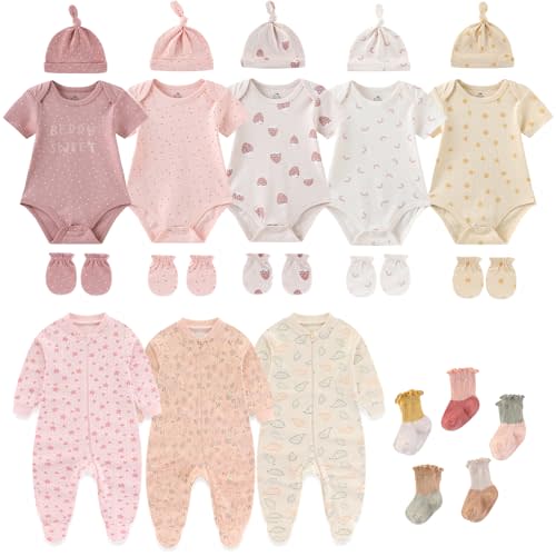 Ruliby New Born Baby Layette Gift Set-23 Piece Cotton Girl Clothing and Essentials Accessories 0-12 month