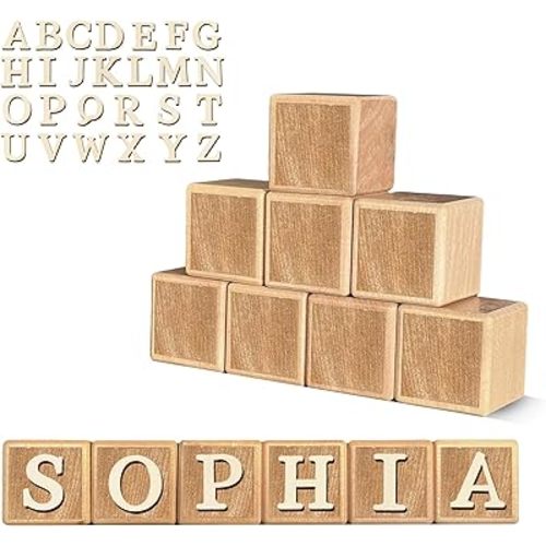 Custom Wooden Name Sign – 8-Letter Baby Blocks with 78 Wooden Alphabet Letters, Personalized Nursery Décor for Montessori, Baby Shower & Nursery Name Signs