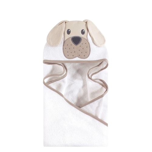 Hudson Baby Unisex Baby Cotton Animal Face Hooded Towel, Tan Puppy, One Size