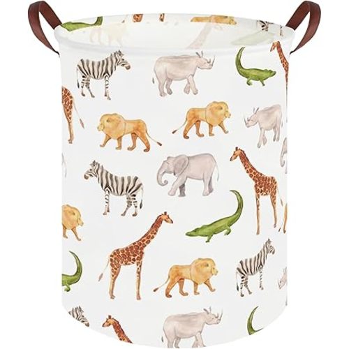 Baby Laundry Hamper,Nursery Hamper,Foldable waterproof forest laundry basket for kids,kids laundry Basket,Toy storage basket for kids,Safari park Room Decor(Wild animal)