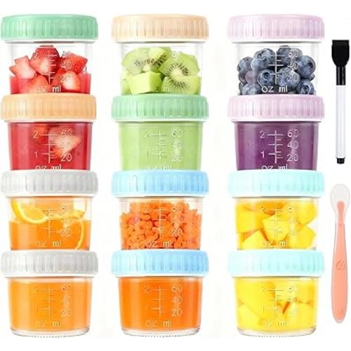 12 Pack Glass Baby Food Containers, 4 oz Leakproof Baby Food Jars with Lids, Reusable Small Purees Containers for Snack, Puree, Salad Dressing, Microwave Dishwasher Freezer Safe