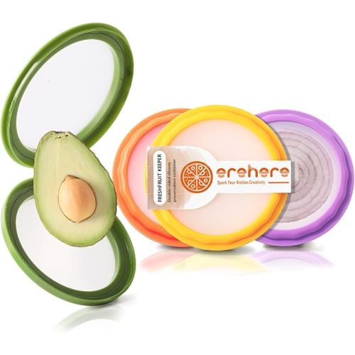 4-Piece Airtight Food Storage Containers Set – Avocado Saver, Onion Keeper, Silicone Kitchen Organizers for Fridge, Reusable & Leak-Proof to Lock in Freshness