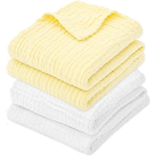 Muslin Baby Blanket 6-Layer 43"x43", 2-Pack(White & Yellow)
